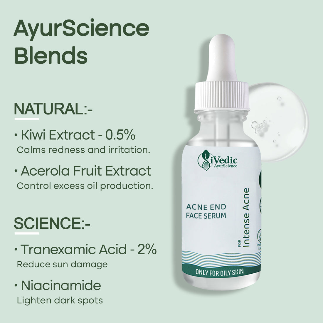 Intense Anti Acne Serum (2% Tranexamic Acid & 0.5% Kiwi Extract) for Blackheads & Open pores