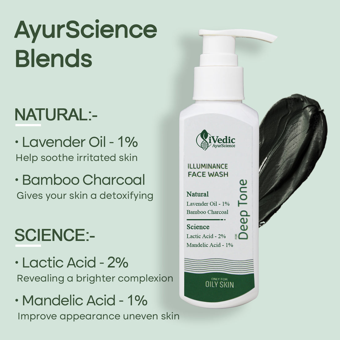 Skin Brightening Face Wash Cleanser ( 2% Lactic Acid, 1% Mandelic Acid & 1% Lavender Oil ) Removes Tan For Even Skin Tone