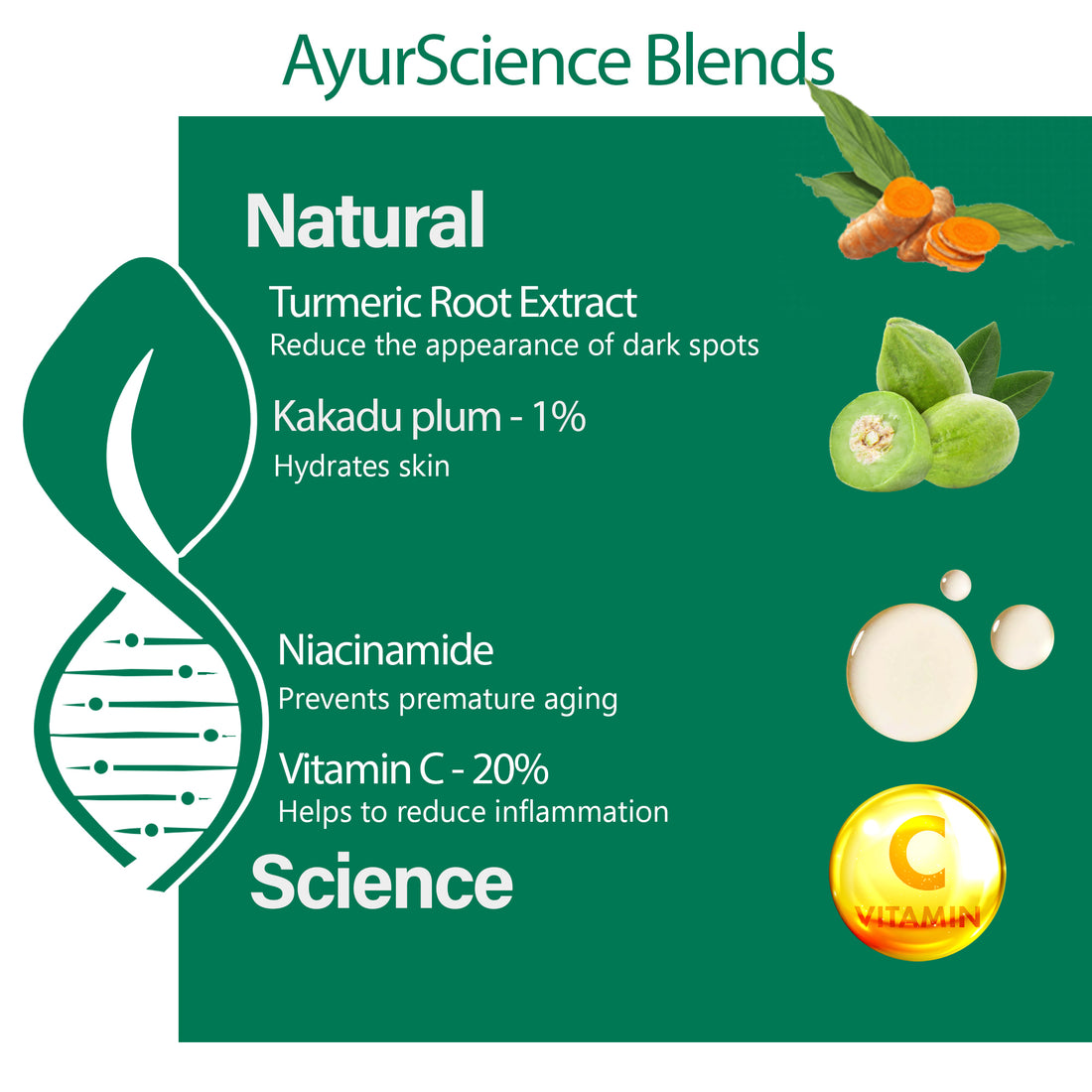 Skin Brightening Serum ( 20% Vitamin C, 1% Kakadu plum & Turmeric Root Extract) Removes Tan For Even Skin Tone