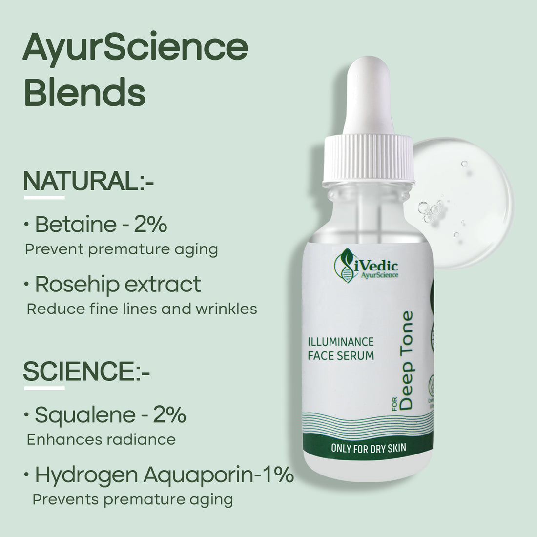 Skin Brightening Serum (1% Hydrogen Aquaporin, 2% Squalene & Betaine 2%) Removes Tan For Even Skin Tone