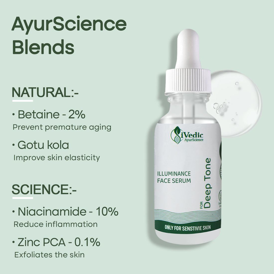 Skin Brightening Serum ( 10% Niacinamide, 2% Betaine, Gotu Kola & Zinc PCA 0.1 %) Removes Tan For Even Skin Tone