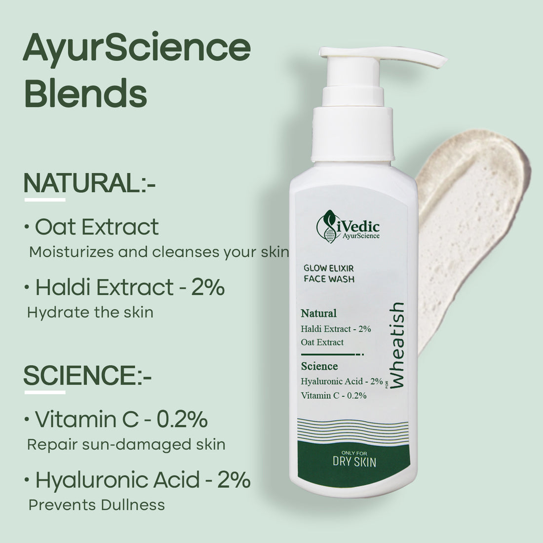 Skin Brightening Face Wash Cleanser ( Vitamin C, 2% Hyaluronic Acid & 2% Haldi Extract ) Removes Tan For Even Skin Tone