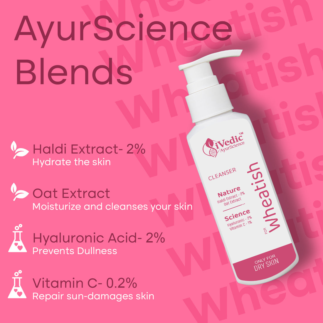 Skin Brightening Face Wash Cleanser (2% Hyaluronic Acid, 0.2% Vitamin C & 2% Haldi Extract ) Removes Tan For Even Skin Tone