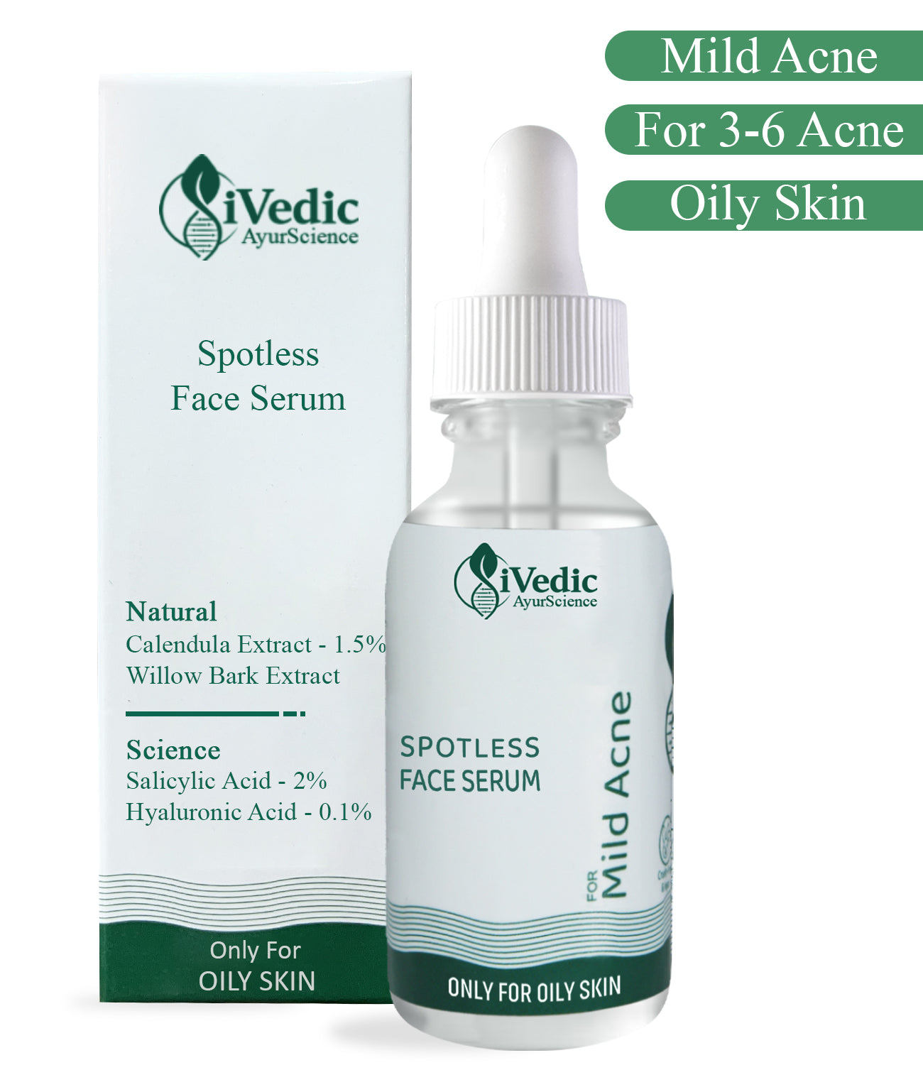 Mild Anti Acne Serum (2% Salicylic Acid, 0.1% Hyaluronic Acid & 1.5% Calendula Extact) for Blackheads & Open pores